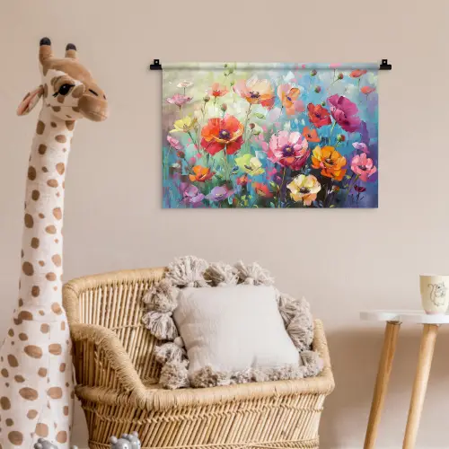 Bloemen - Kleurrijk - Waterverf - Natuur - Zomer Wandkleed katoen klein -wsfeer5_kind