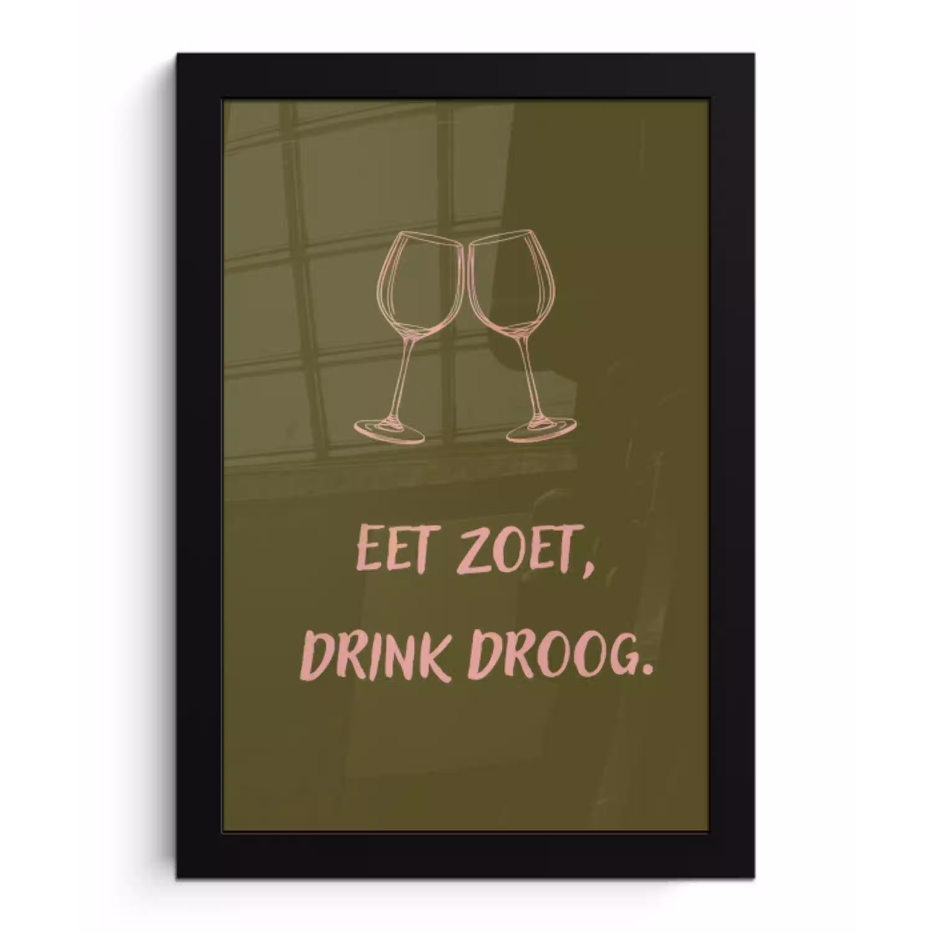 Roze - Groen - Wijn - Quote fotolijst zwart zonder passe partout klein -3d