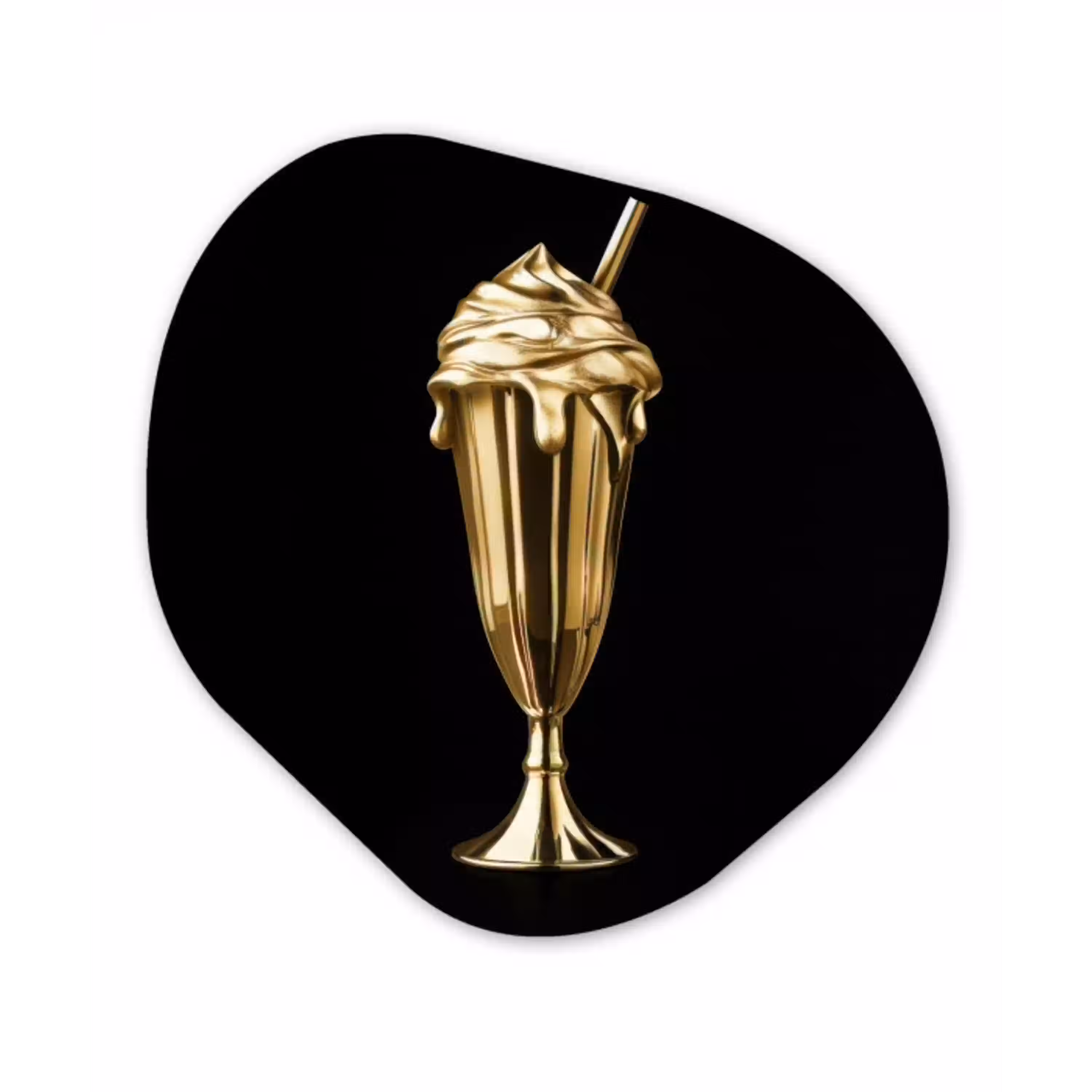 Milkshake - Goud - Drinken - Zwart Wandcirkel Organisch Forex 3mm klein -3d