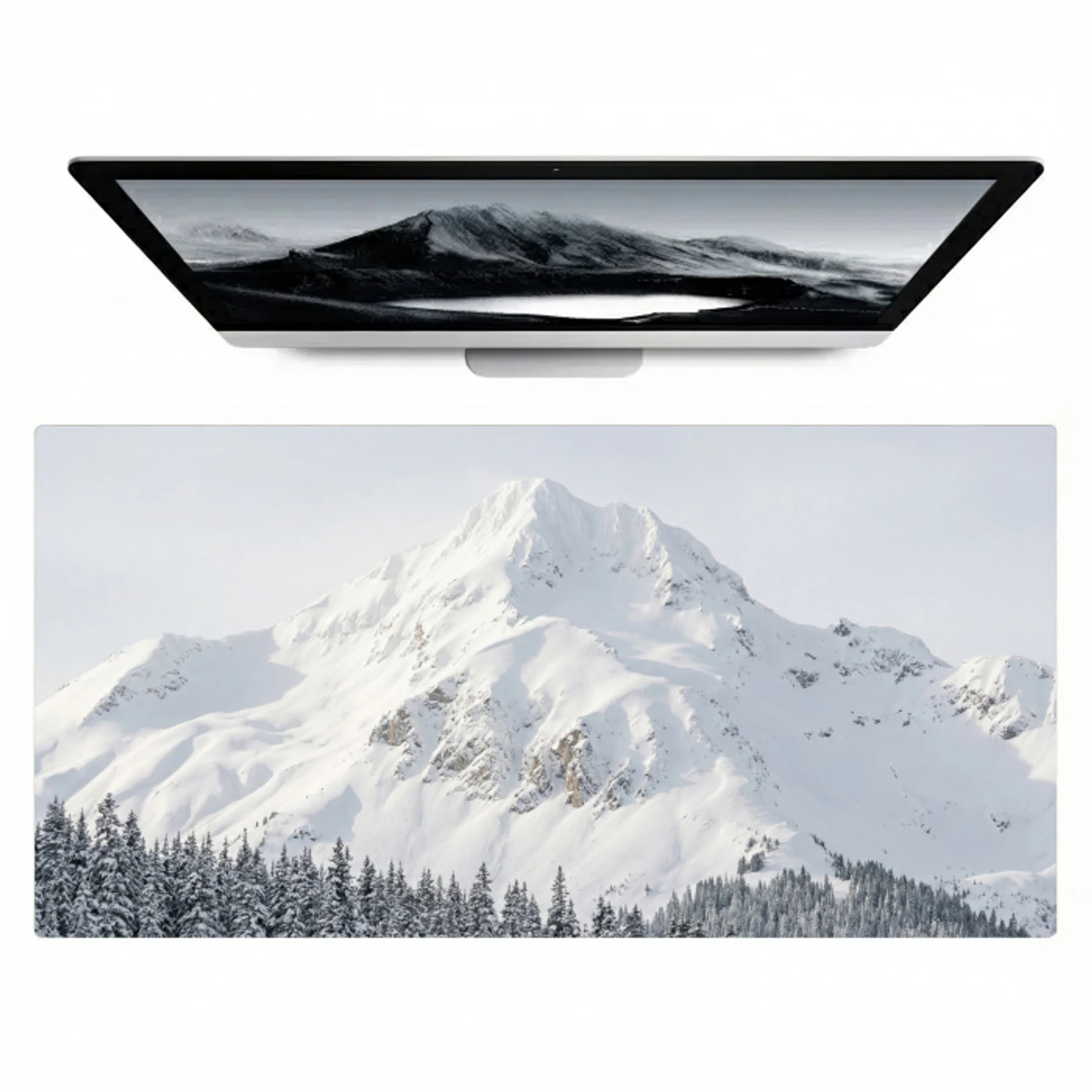 Berg - Sneeuw - Winter - Natuur - Wit Muismat XXL klein -zzz3d