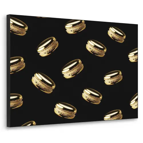 Macarons - Patroon - Goud - Zwart Textielframe zwart klein -3d
