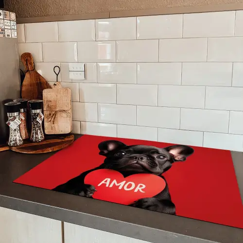 Amor - Hond  - Hartje - Rood Inductie beschermer vinyl 3mm klein -sfeer3