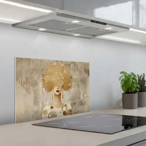 Goud - Portret - Vrouw keuken achterwand spatscherm klein -3d_schuin