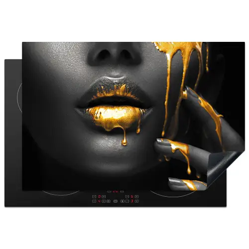 Vrouw - Zwart - Goud - Gezicht - Lippen Inductie beschermer vinyl 3mm klein -3d