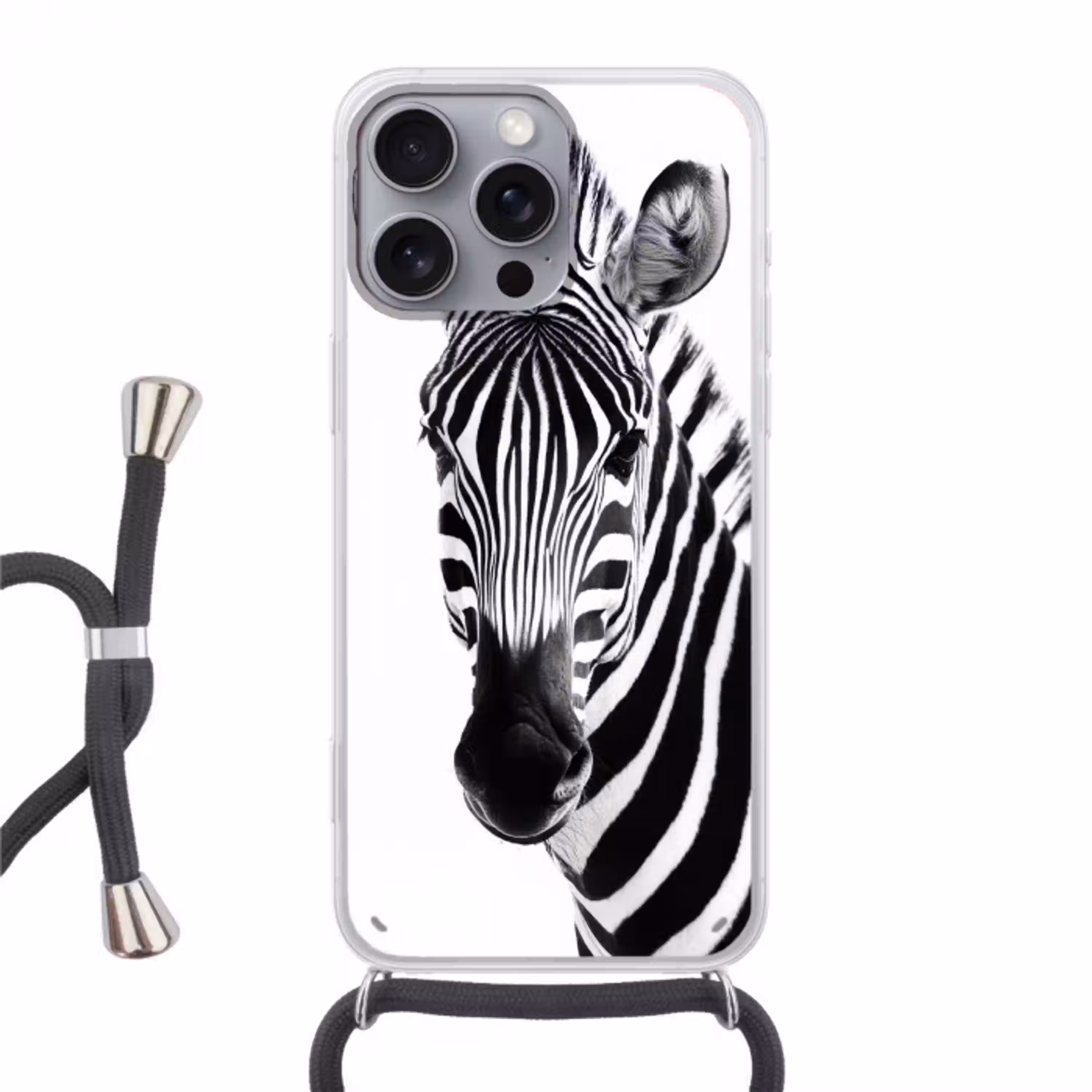 Zebra - Close-up - Zwart - Strepen Hoesje iPhone 16 Pro Max met koord klein -3d