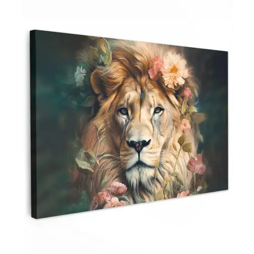 Leeuw - Leeuwenkop - Wilde dieren - Bloemen canvas 2cm klein -z3d