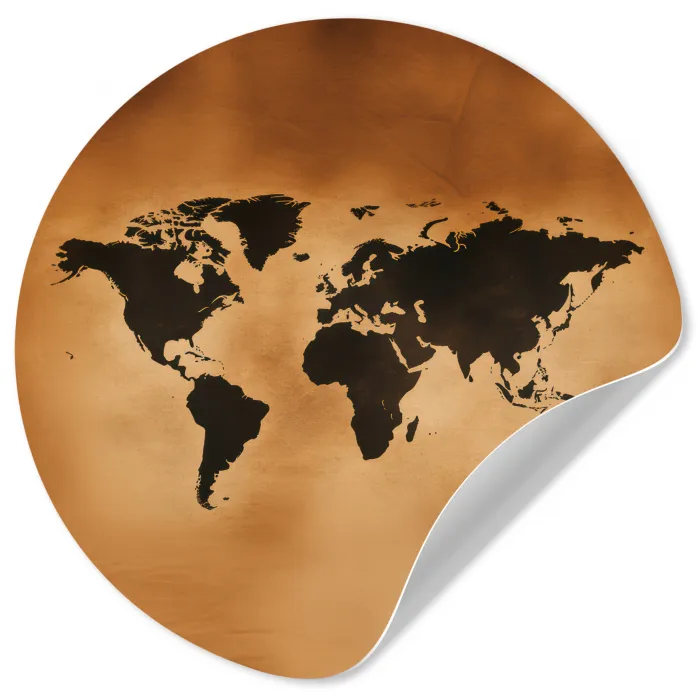 Wereldkaart - Bruin - Kaart Wandcirkel behangsticker klein -3d