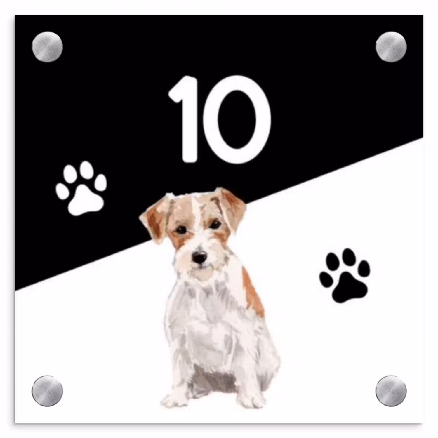 Namensschild Haustür Quadratisch - Schwarz und weiß - Haustier - Jack Russel