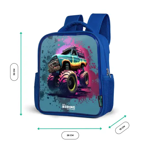 Monster Wheels Kinderrugzak - Blauw middel -productfoto_formaten