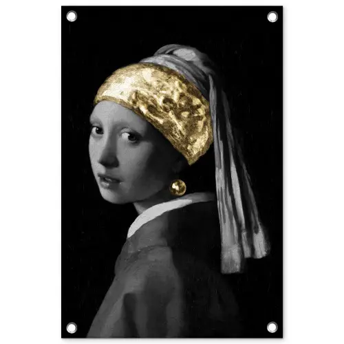 Meisje met de parel - Johannes Vermeer - Goud tuinposter los doek klein -3d