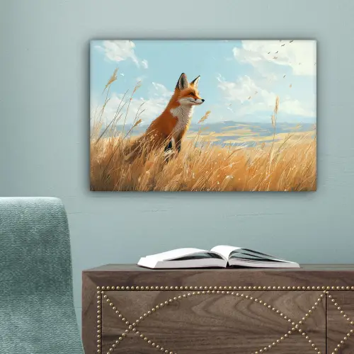 Vos - Gras - Wolken - Oranje canvas 2cm klein -sfeer4