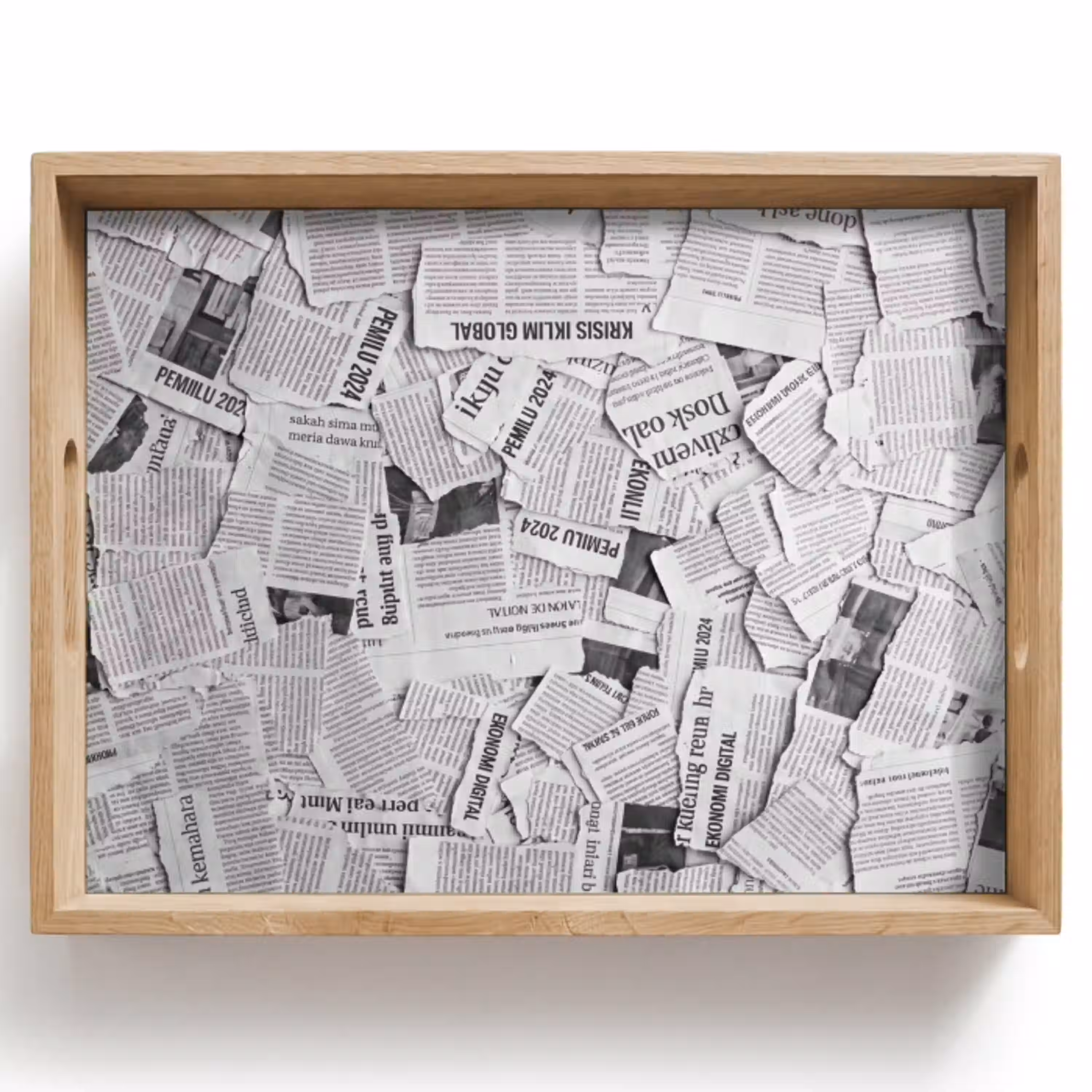 Krant - Versnipperd - Textuur - Zwart-wit - Abstract Dienblad Rechthoek middel -z3d_shopping