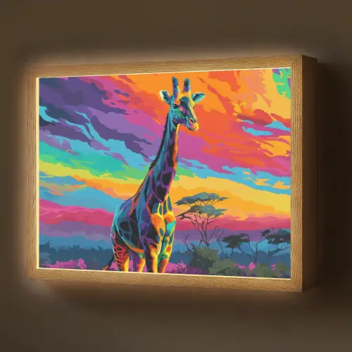 Giraffe - Savanna - Lucht - Gekleurd Light Box met batterij (Wandlamp) middel -z3d_website