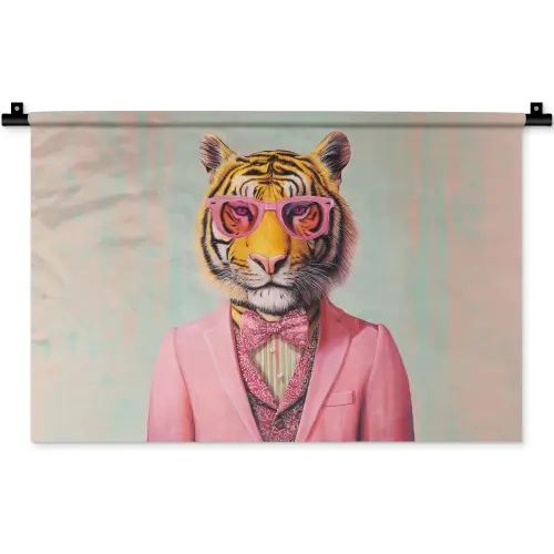 Tijger - Strik - Jasje - Roze Wandkleed katoen klein -zz3d
