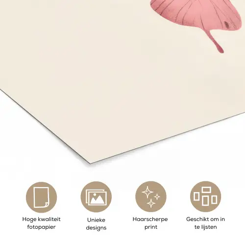 Vlinder - Illustratie - Roze poster papier klein -closeup_NL