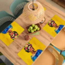 Frida Kahlo - Vrouw - Geel - Blauw - Bloemen Placemat vinyl groot -zzsfeer5_Kitchenyeah-website