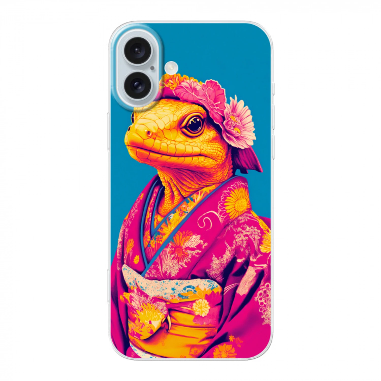 Bloemenkrans - Hagedis - Kimono - Paars Apple iPhone 16 Plus klein -3d