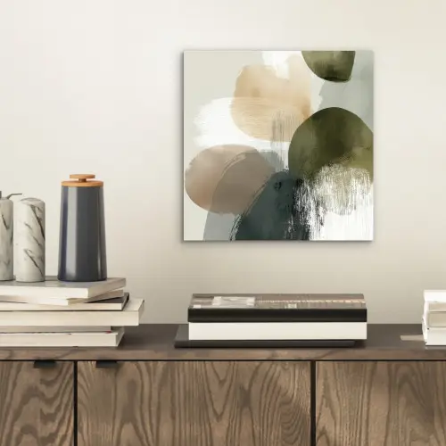 Minimalistisch - Cirkels - Penseelstreken - Beige aluminium wit klein -sfeer1