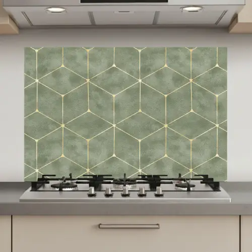 Subtiel - Geometrisch - Goud - Groen keuken achterwand spatscherm klein 900 -3d_website