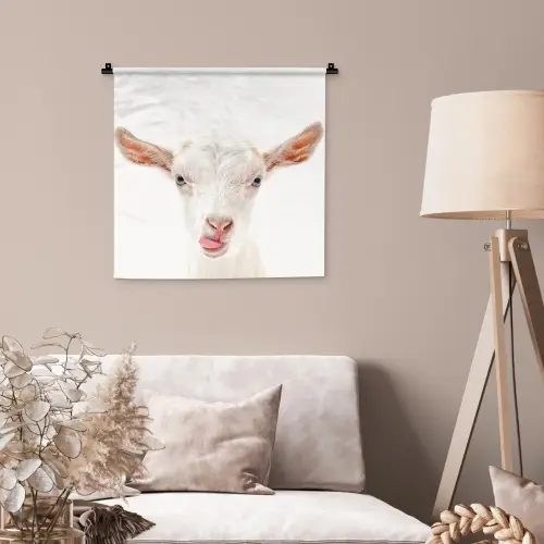 Geit - Portret - Jongen - Meisjes - Kids - Wit Wandkleed katoen klein -sfeer4