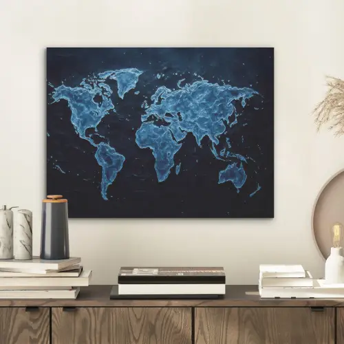 Wereldkaart - Waterstructuur - Blauw PET vilt klein -sfeer1