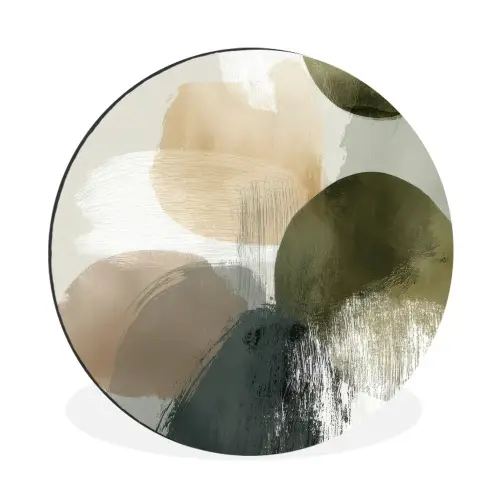 Minimalistisch - Cirkels - Penseelstreken - Beige Wandcirkel aluminium klein -3d