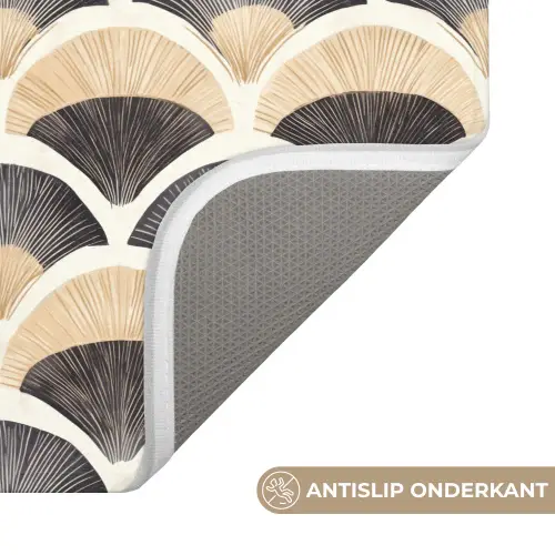 Waaier - Patroon - Zwart - Beige Badmat klein 997 -USP_AntislipNL