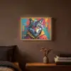 Graffiti - Wolf - Street art - Blauw Light Box met batterij (Wandlamp) middel -sfeer4