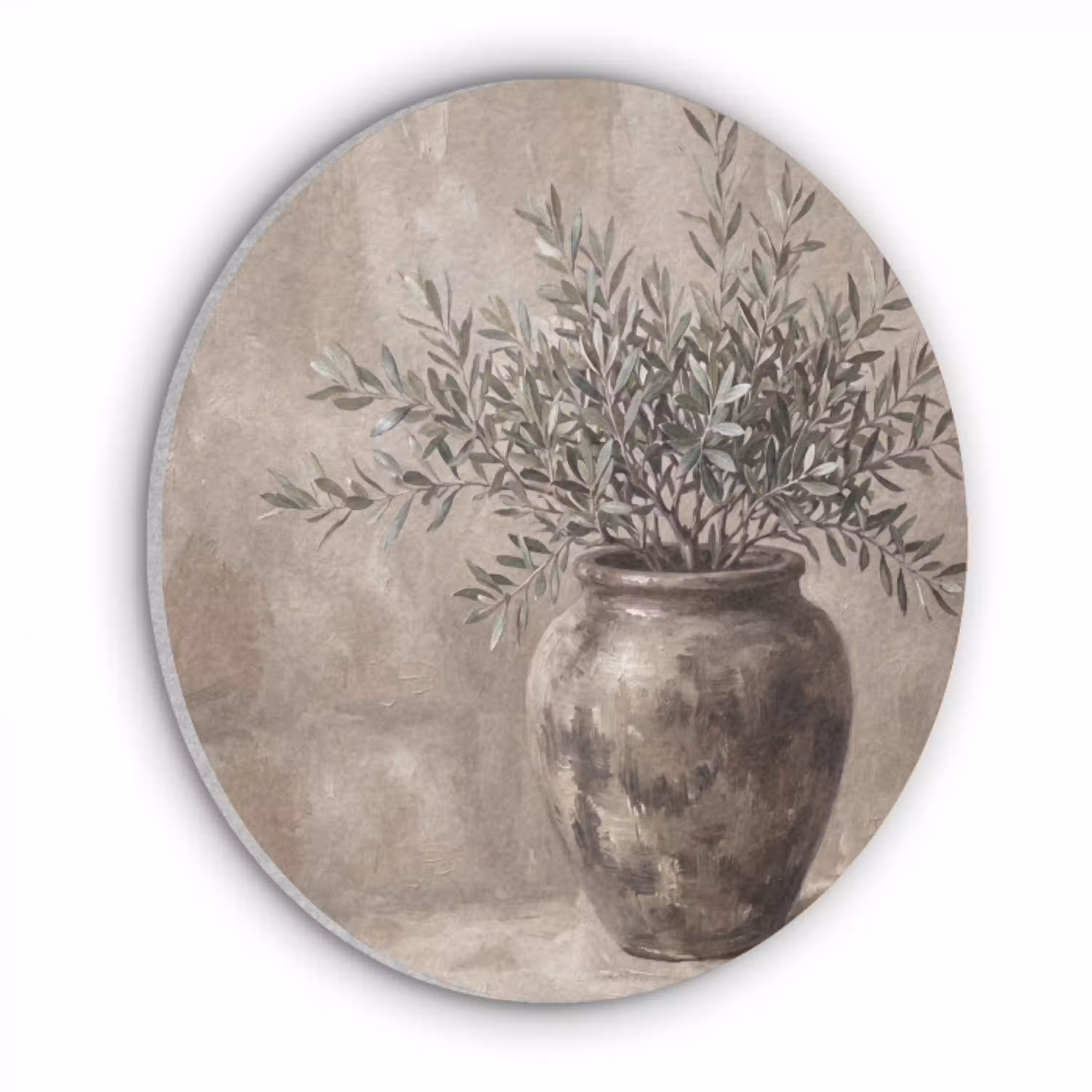 Olijfplant - Aardenpot - Abstract - Beige Akoestische PET Vilt - Rond klein -3d