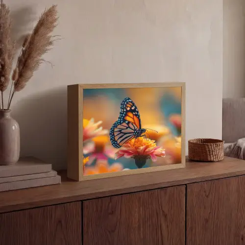 Vlinder - Dieren - Kleurrijk - Natuur - Bloemen Light Box met batterij (Wandlamp) middel -sfeer2