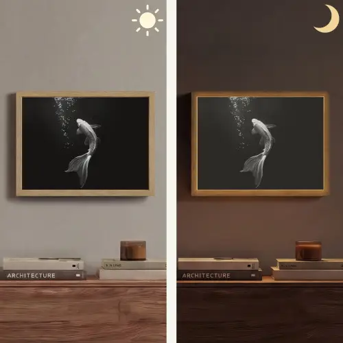 Koi - Vis - Wit - Zwart Light Box met batterij (Wandlamp) middel -sfeer3