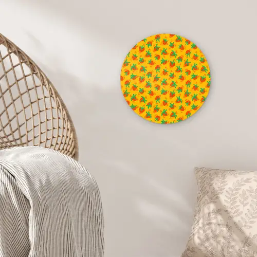 Geel - Aardbei - Patroon Wandcirkel kunststof plaat 5mm dik klein 188 -sfeer5