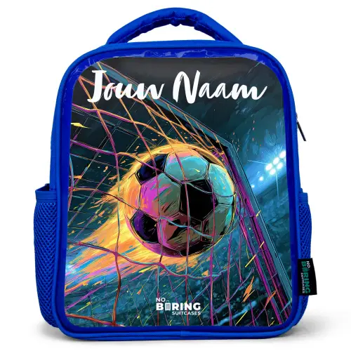 Neon - Net - Voetbal - Kleurrijk Kinderrugzak - Blauw middel -3d