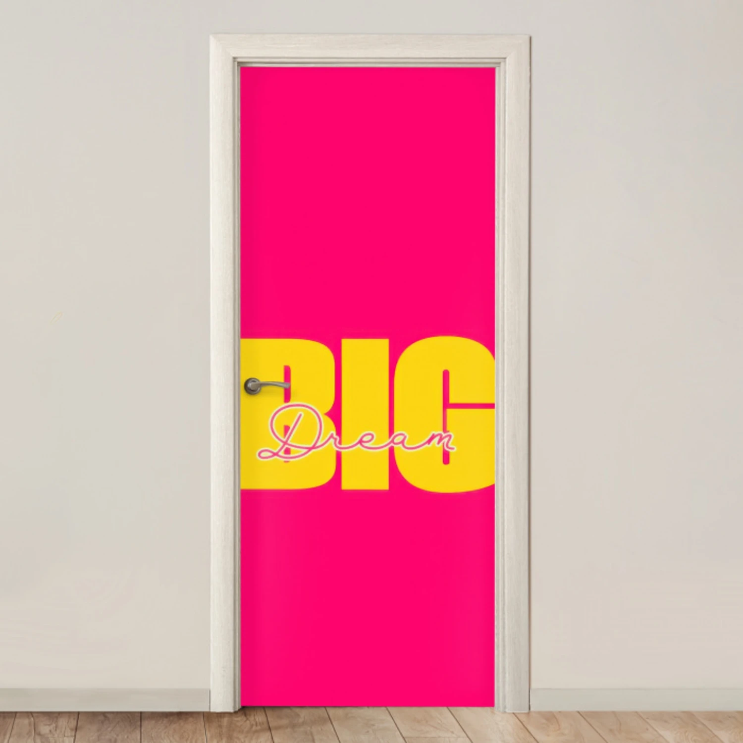 Dream big - Roze - Geel - Minimalistisch deurposter klein -3d_beige