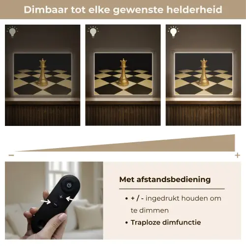 Koningin - Schaakstuk - Geblokt - Goud Light Box met batterij (Wandlamp) middel -USP_dimbaarNL