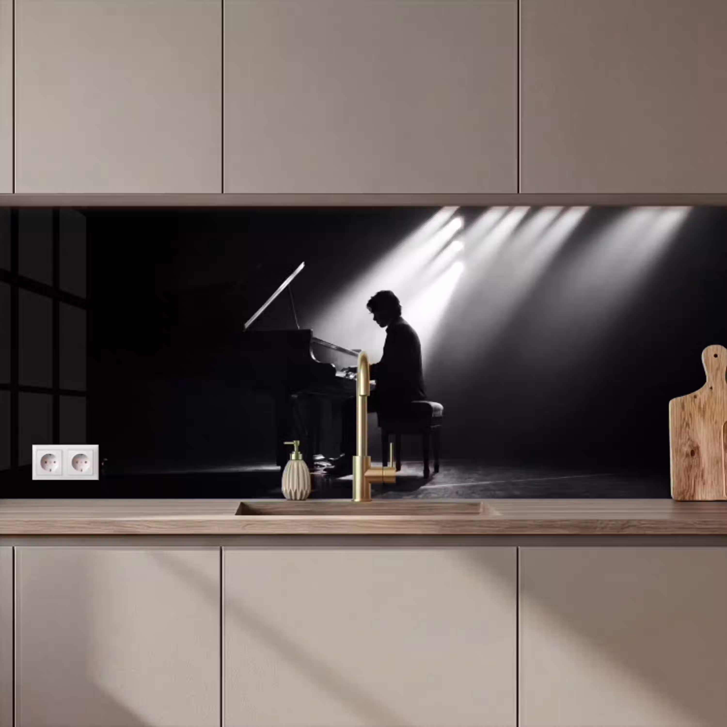 Persoon - Piano - Muziek - Zwart-wit - Podium keuken achterwand 2 middel zz_3dshopping