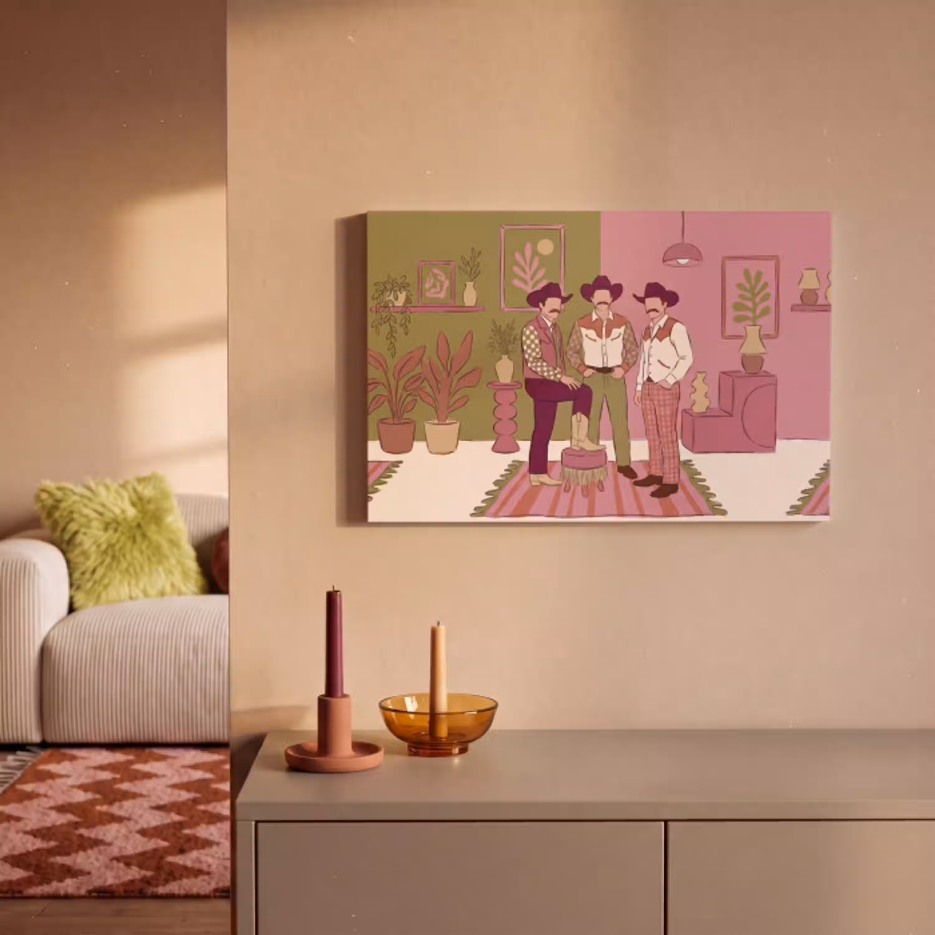 Mensen - Mannen - Hoeden - Retro - Interieur canvas 2cm klein -sfeer1