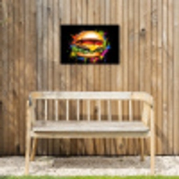Hamburger - Graffiti - Verf - Kleurrijk - Eten - Abstract Tuinposter op houten frame 2 cm dik klein -sfeer4