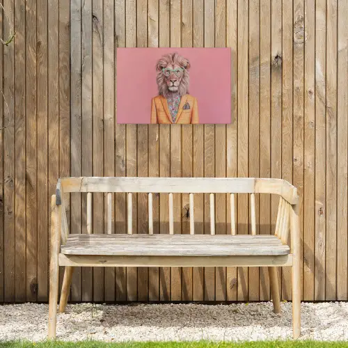 Leeuw - Pak - Geruit - Bril Tuinposter op houten frame 2 cm dik klein -sfeer4