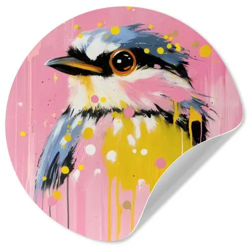 Vogel - Roze - Geel - Blauw Wandcirkel behangsticker klein -3d