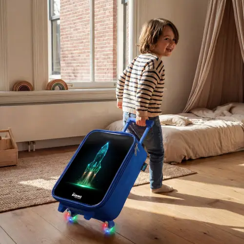Lancerende raket in neonstijl Kinderkoffer - Blauw klein -sfeer1