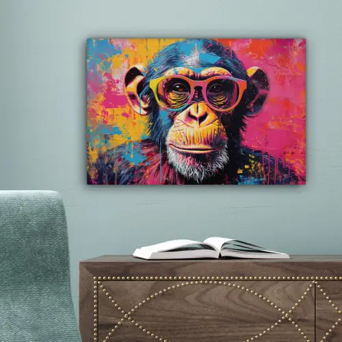 Graffiti - Chimpansee - Aap - Bril - Kleurrijk canvas 2cm klein -sfeer4