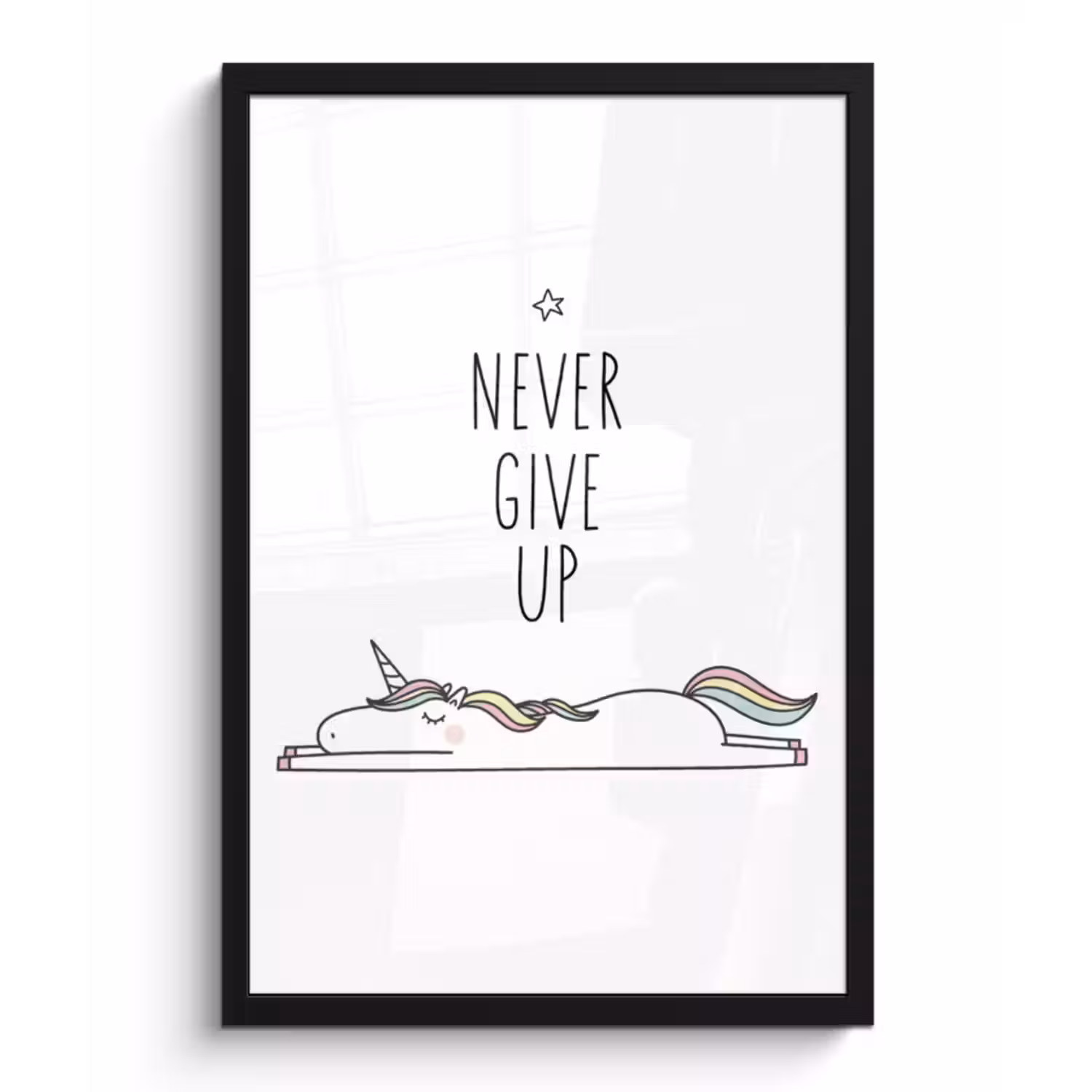 Poster met lijst - Unicorn - Kinderen - Quotes - Never give up - Meisjes