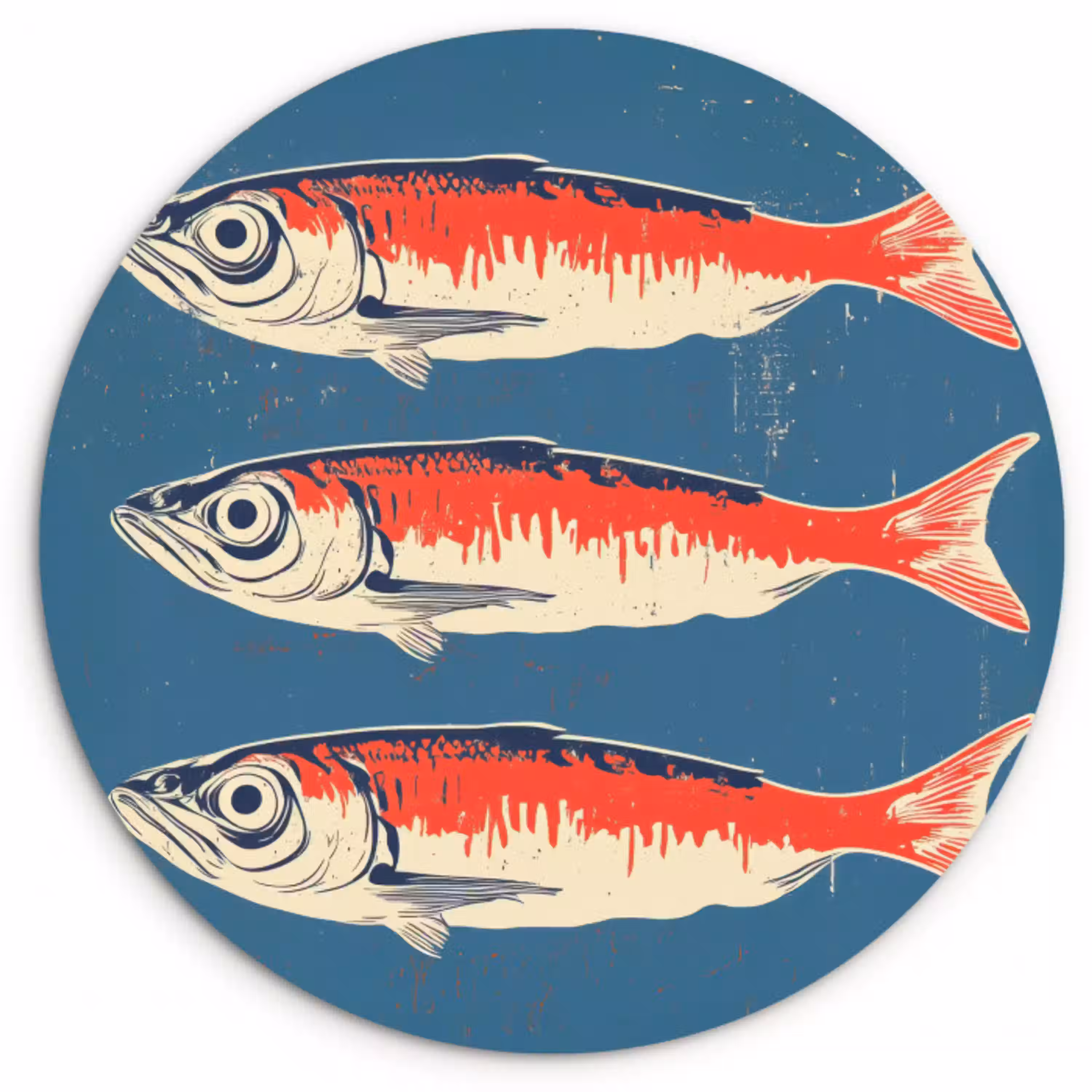 Vissen - Rood - Blauw Wandcirkel kunststof plaat 5mm dik klein -3d