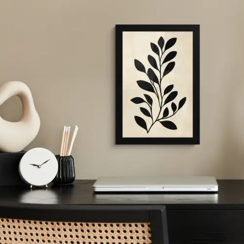 Minimalistisch - Tak - Bladeren - Zwart fotolijst zwart zonder passe partout klein -sfeer1