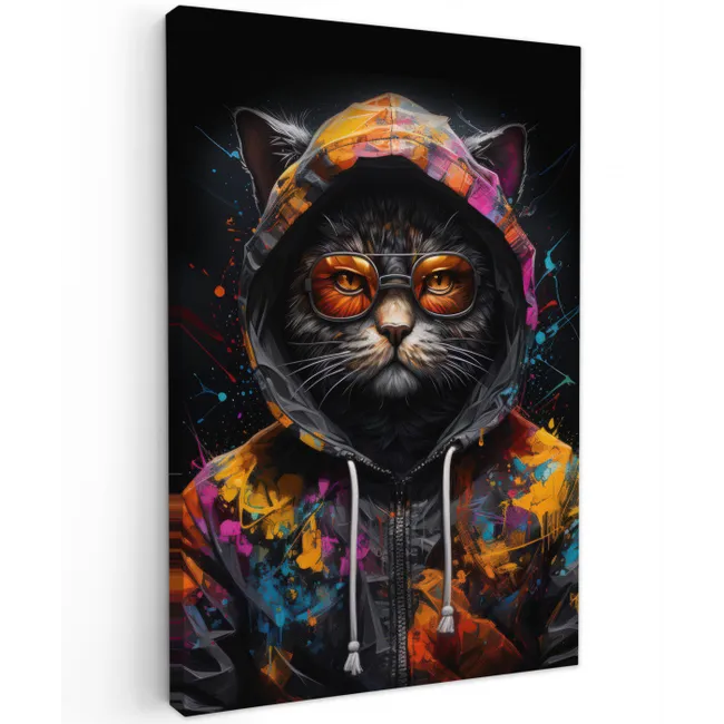 Kat - Jas - Graffiti - Bril - Zwart canvas 2cm klein -z3d