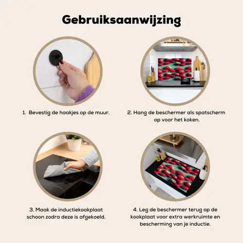 Aardbeien - Rood - Groen - Kroontjes Inductie beschemer met haakjes klein 777 -ky-gebruik-nl
