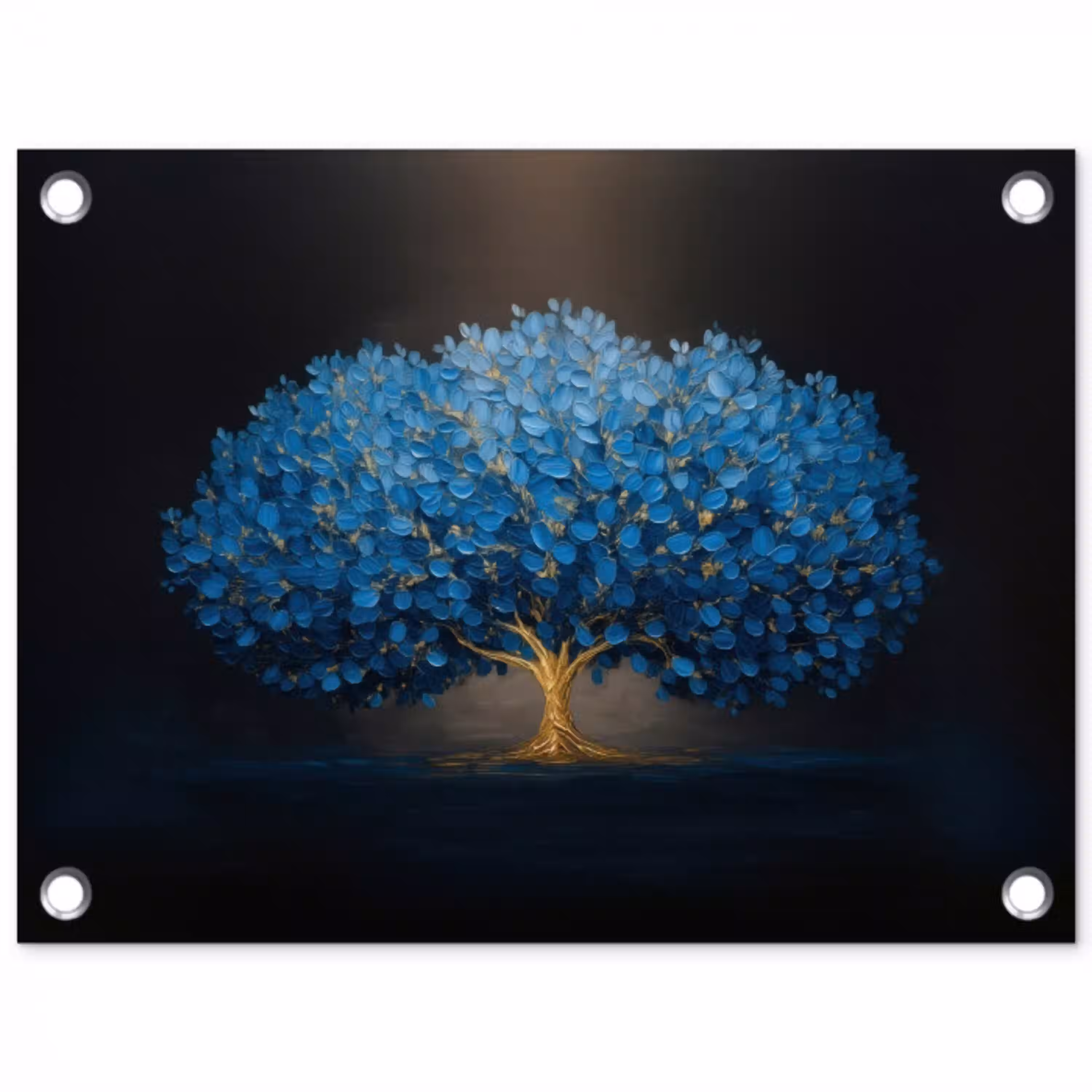Boom - Blauw - Bladeren - Penseelstreken tuinposter los doek klein -3d