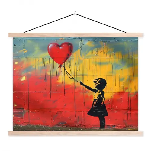 Banksy - Kunst - Graffiti - Meisje - Street art textielposter latten blank klein -3d