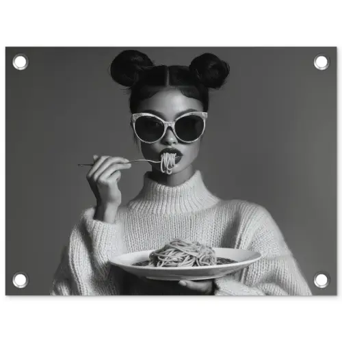 Vrouw - Pasta - Zonnebril tuinposter los doek klein -3d